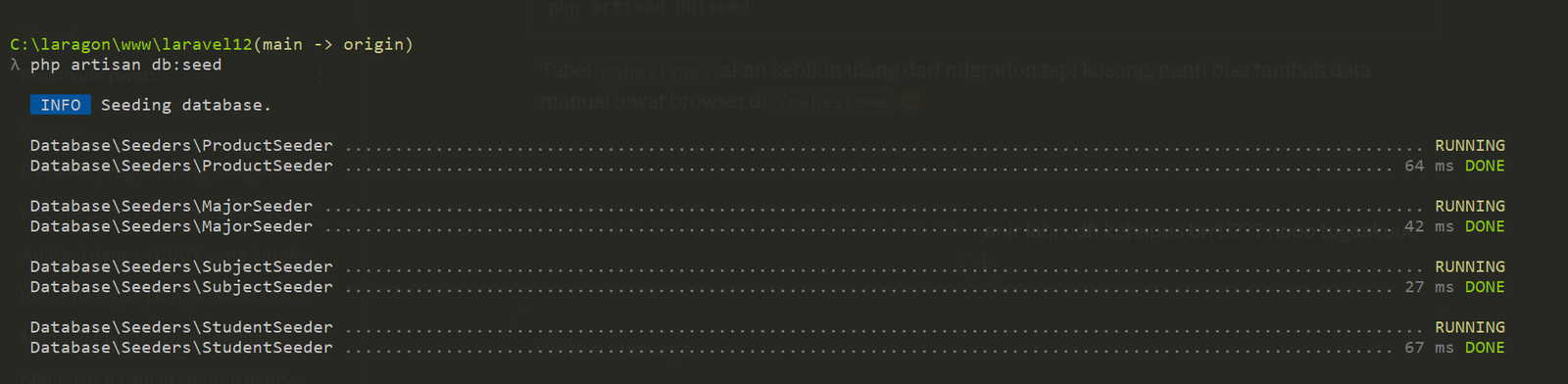 Hasil php artisan db:seed